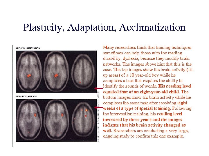 Plasticity, Adaptation, Acclimatization Many researchers think that training techniques sometimes can help those with