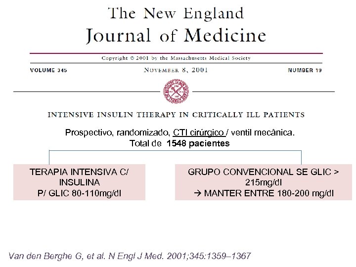 Prospectivo, randomizado, CTI cirúrgico / ventil mecânica. Total de 1548 pacientes TERAPIA INTENSIVA C/
