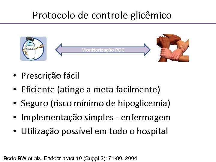 Protocolo de controle glicêmico Monitorização POC • • • Prescrição fácil Eficiente (atinge a