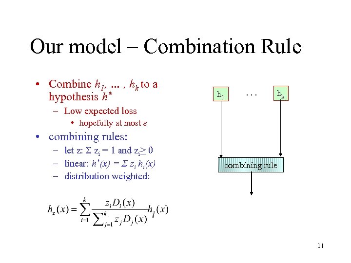 Our model – Combination Rule • Combine h 1, … , hk to a