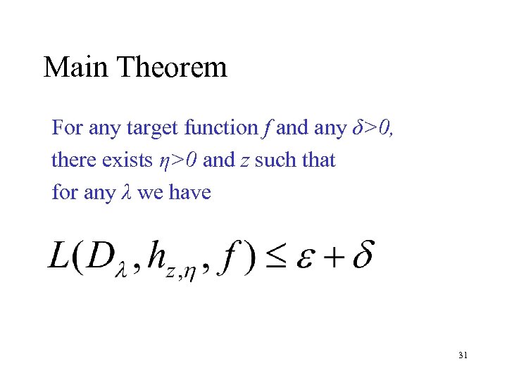 Main Theorem For any target function f and any δ>0, there exists η>0 and