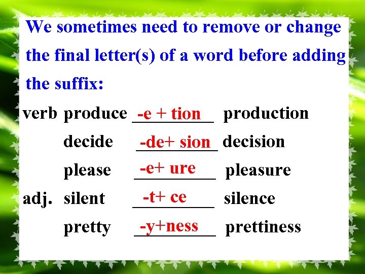 We sometimes need to remove or change the final letter(s) of a word before
