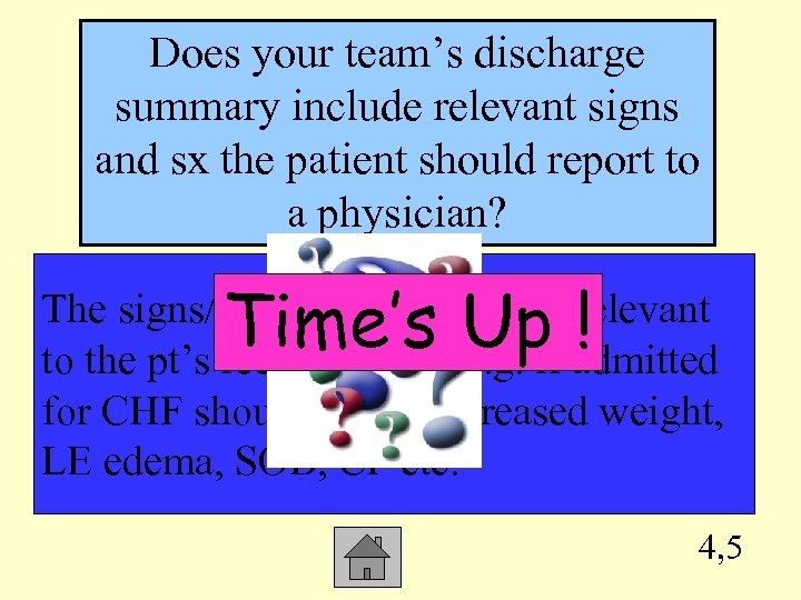 Does your team’s discharge summary include relevant signs and sx the patient should report