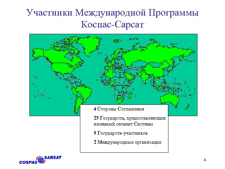 Участники Международной Программы Коспас-Сарсат 4 Стороны Соглашения 25 Государств, предоставляющих наземный сегмент Системы 9