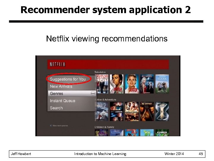 Recommender system application 2 Netflix viewing recommendations Jeff Howbert Introduction to Machine Learning Winter