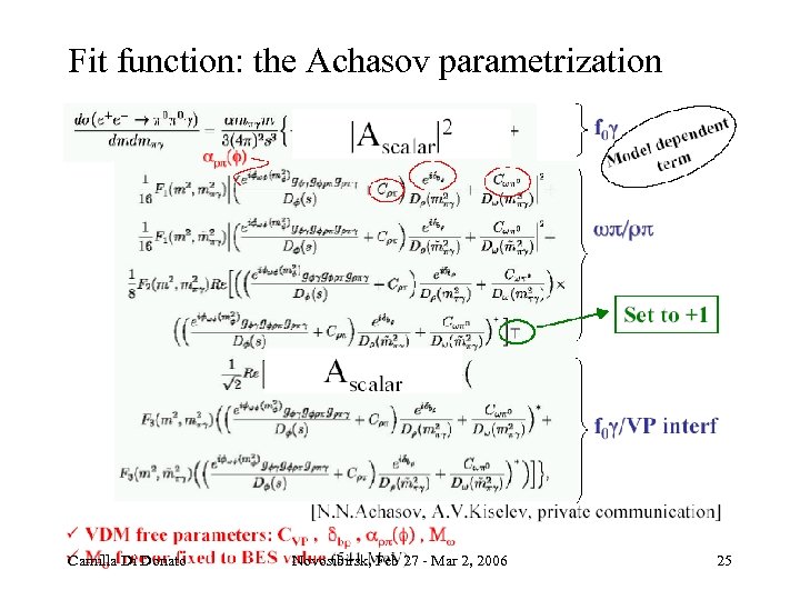 Fit function: the Achasov parametrization Camilla Di Donato Novosibirsk, Feb 27 Mar 2, 2006