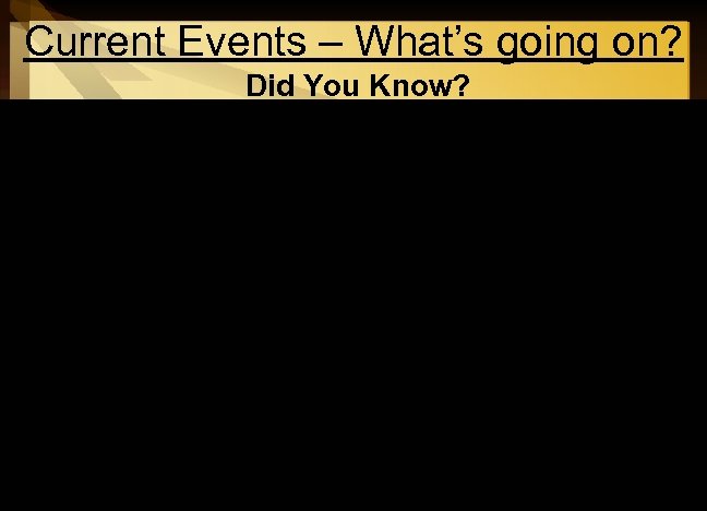 Current Events – What’s going on? Did You Know? (Video) 4 -10 