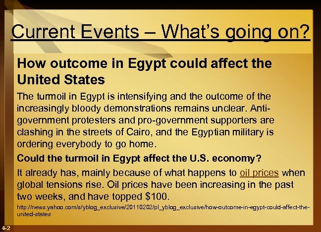 Current Events – What’s going on? How outcome in Egypt could affect the United