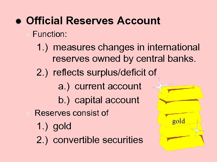 ® Official Reserves Account » Function: 1. ) measures changes in international reserves owned