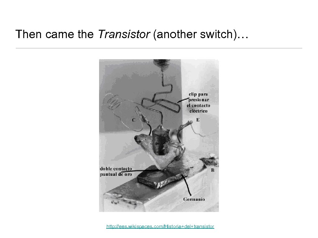 Then came the Transistor (another switch)… http: //ees. wikispaces. com/Historia+del+transistor 