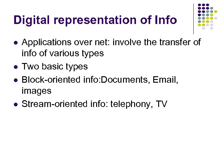 Digital representation of Info Applications over net: involve the transfer of info of various