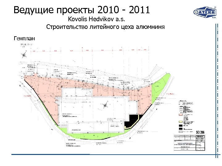 Ведущие проекты 2010 - 2011 Kovolis Hedvikov a. s. Строительство литейного цеха алюмниня Генплан