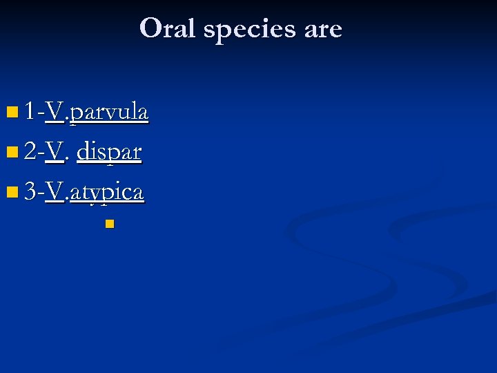 Oral species are n 1 -V. parvula n 2 -V. dispar n 3 -V.