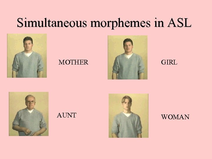 Simultaneous morphemes in ASL MOTHER GIRL AUNT WOMAN 