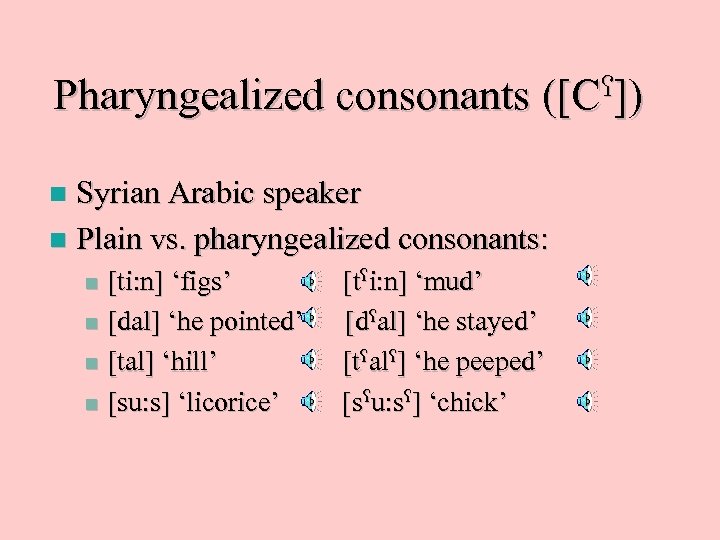 Pharyngealized consonants ]) ([C Syrian Arabic speaker n Plain vs. pharyngealized consonants: n [ti: