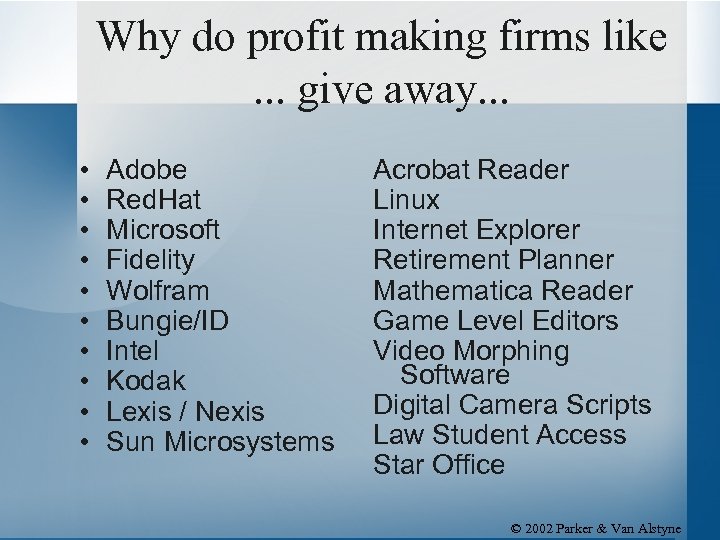 Why do profit making firms like. . . give away. . . • •