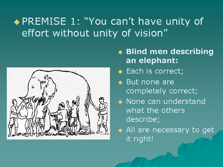 u PREMISE 1: “You can’t have unity of effort without unity of vision” u