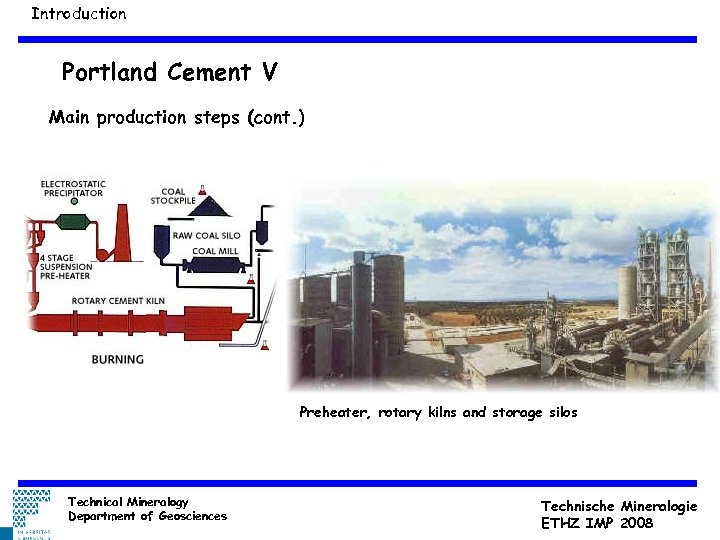 Introduction Portland Cement V Main production steps (cont. ) Preheater, rotary kilns and storage