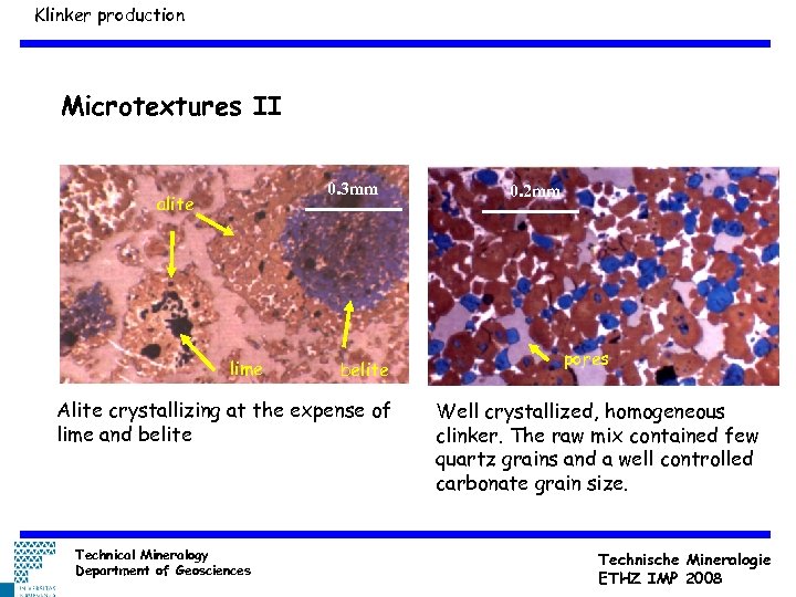 Klinker production Microtextures II 0. 3 mm alite lime belite Alite crystallizing at the
