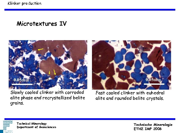 Klinker production Microtextures IV 0. 05 mm Slowly cooled clinker with corroded alite phase
