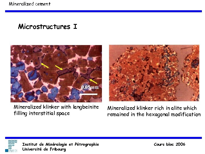 Mineralized cement Microstructures I 0. 05 mm Mineralized klinker with langbeinite filling interstitial space