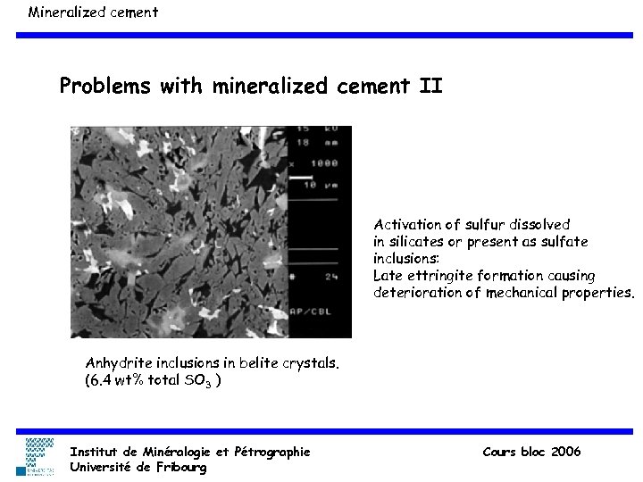 Mineralized cement Problems with mineralized cement II Activation of sulfur dissolved in silicates or