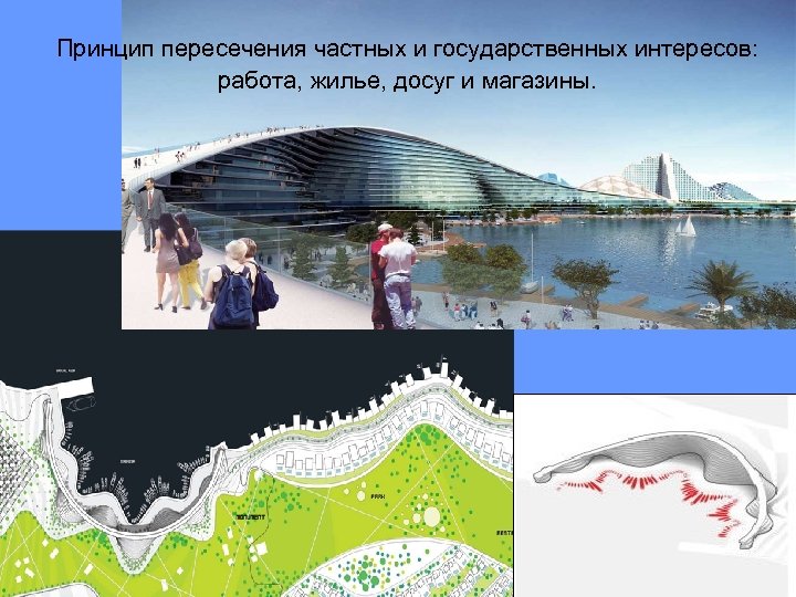 Принцип пересечения частных и государственных интересов: работа, жилье, досуг и магазины. 