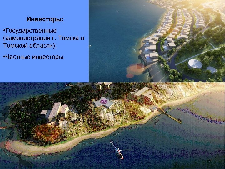 Инвесторы: • Государственные (администрации г. Томска и Томской области); • Частные инвесторы. 