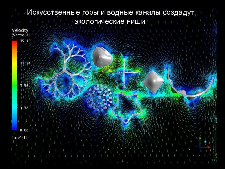 Искусственные горы и водные каналы создадут экологические ниши. 
