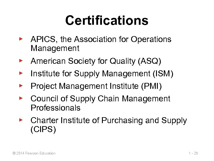 Certifications ▶ APICS, the Association for Operations Management ▶ American Society for Quality (ASQ)