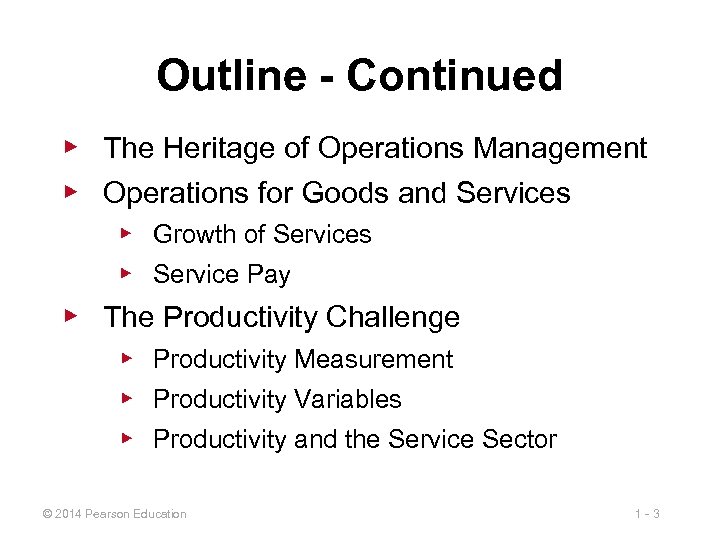 Outline - Continued ▶ The Heritage of Operations Management ▶ Operations for Goods and