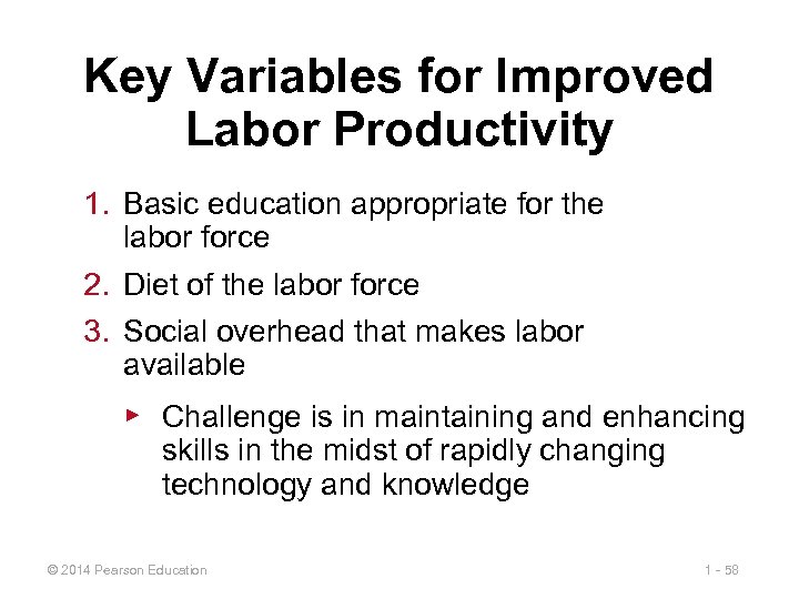 Key Variables for Improved Labor Productivity 1. Basic education appropriate for the labor force