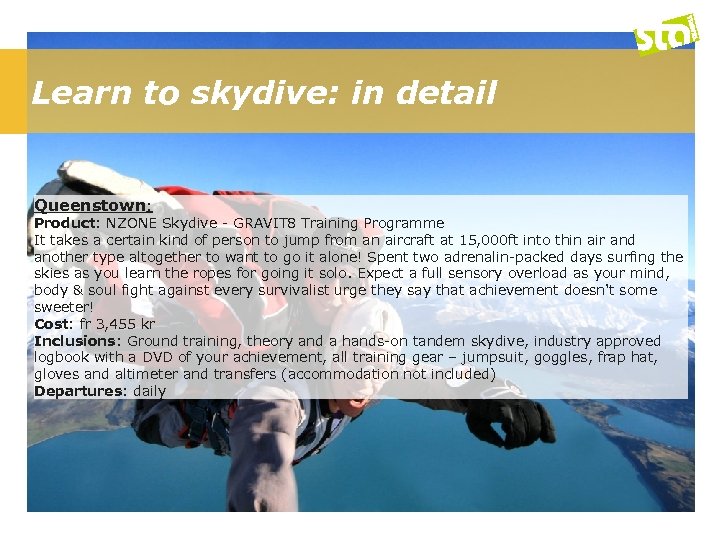 Learn to skydive: in detail Queenstown: Product: NZONE Skydive - GRAVIT 8 Training Programme