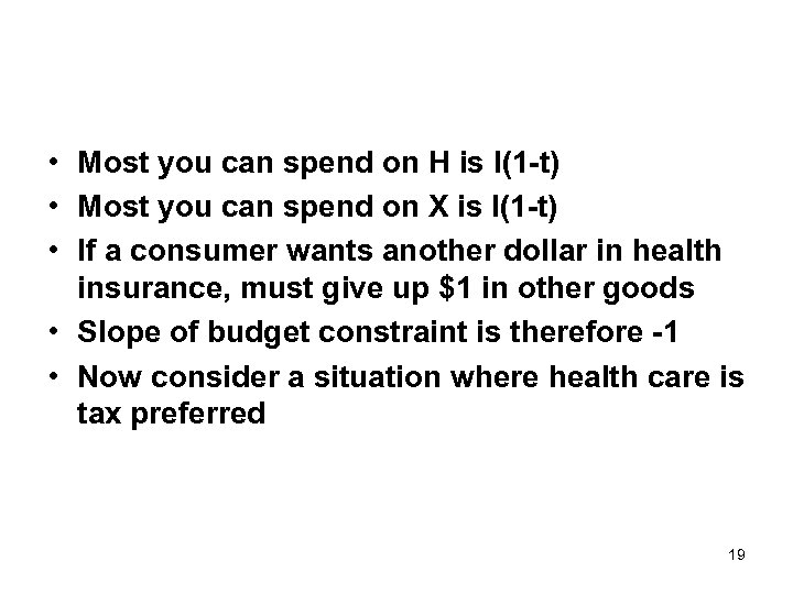  • Most you can spend on H is I(1 -t) • Most you