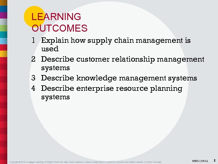 LEARNING OUTCOMES 1 Explain how supply chain management is used 2 Describe customer relationship