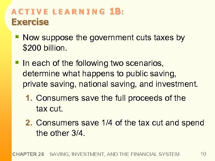 ACTIVE LEARNING Exercise 1 B: § Now suppose the government cuts taxes by $200