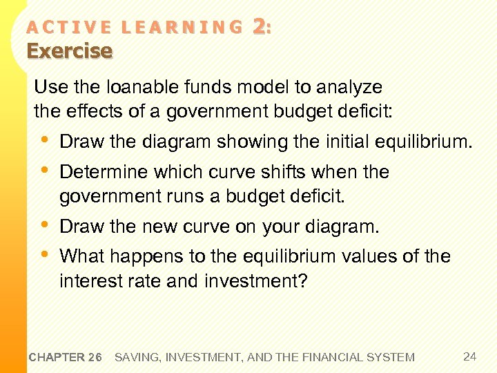 ACTIVE LEARNING Exercise 2: Use the loanable funds model to analyze the effects of