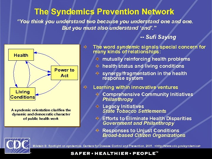 The Syndemics Prevention Network “You think you understand two because you understand one. But