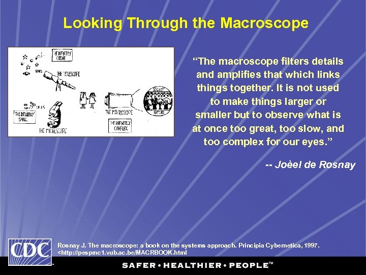 Looking Through the Macroscope “The macroscope filters details and amplifies that which links things