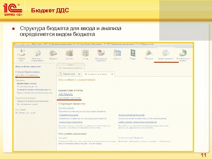 Бюджет ДДС Структура бюджета для ввода и анализа определяется видом бюджета 11 