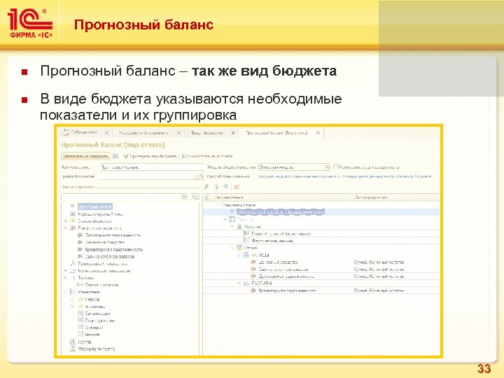 Прогнозный баланс – так же вид бюджета В виде бюджета указываются необходимые показатели и