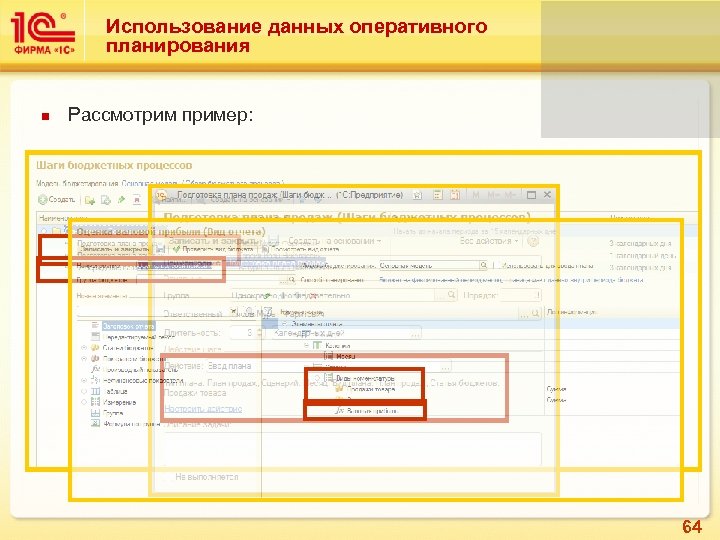 Использование данных оперативного планирования Рассмотрим пример: 64 