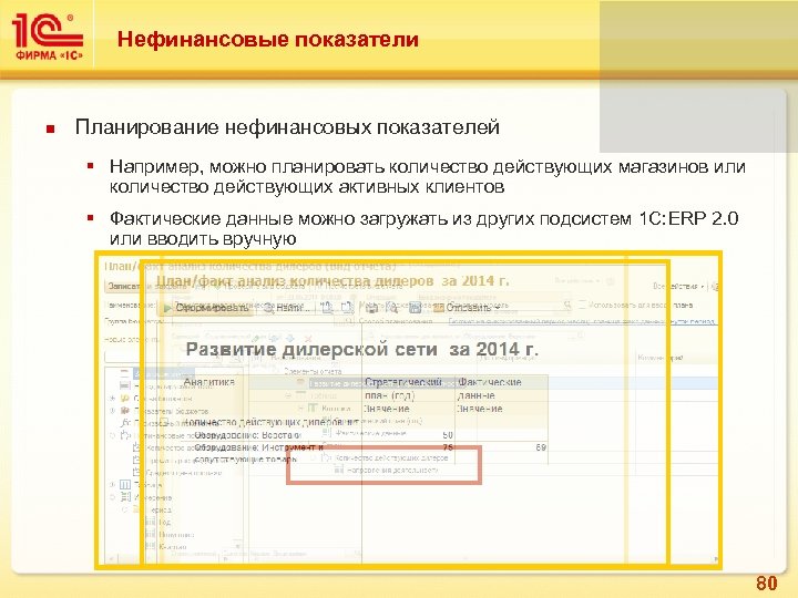 Нефинансовые показатели Планирование нефинансовых показателей § Например, можно планировать количество действующих магазинов или количество