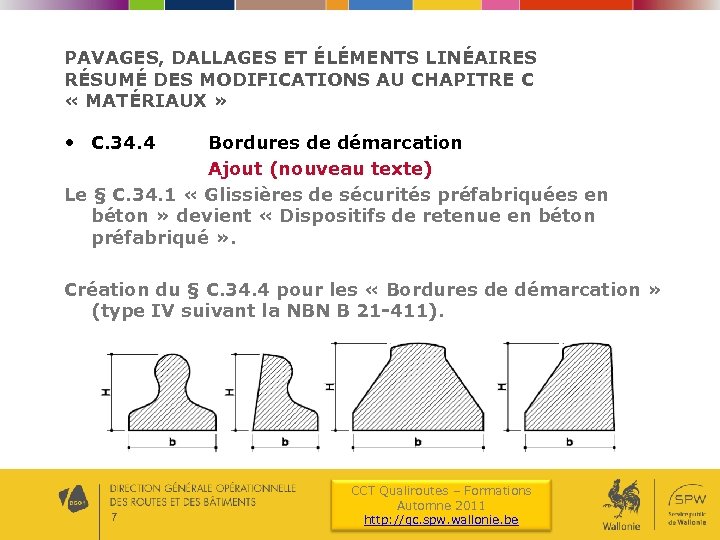 PAVAGES, DALLAGES ET ÉLÉMENTS LINÉAIRES RÉSUMÉ DES MODIFICATIONS AU CHAPITRE C « MATÉRIAUX »