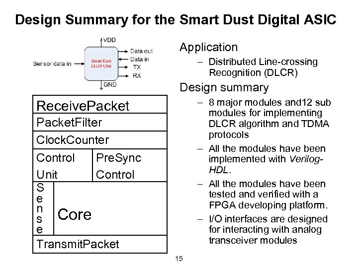 Design Summary for the Smart Dust Digital ASIC Application – Distributed Line-crossing Recognition (DLCR)