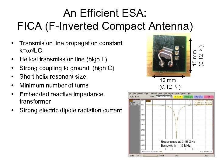 An Efficient ESA: FICA (F-Inverted Compact Antenna) • Transmision line propagation constant k=ω√LC •