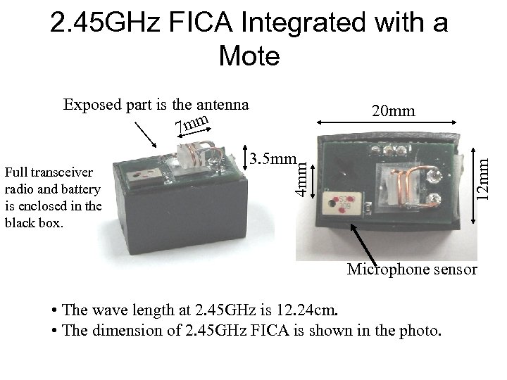 2. 45 GHz FICA Integrated with a Mote Exposed part is the antenna 7