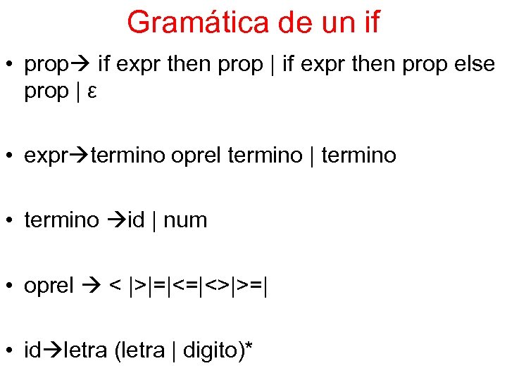 Gramática de un if • prop if expr then prop | if expr then