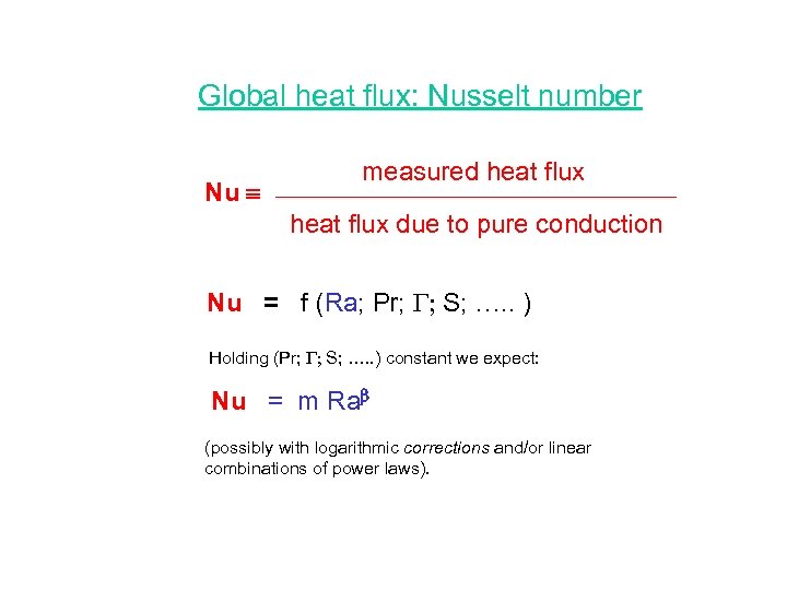 Global heat flux: Nusselt number Nu measured heat flux due to pure conduction Nu
