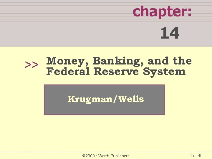 chapter: 14 Money, Banking, and the >> Federal Reserve System Krugman/Wells © 2009 Worth